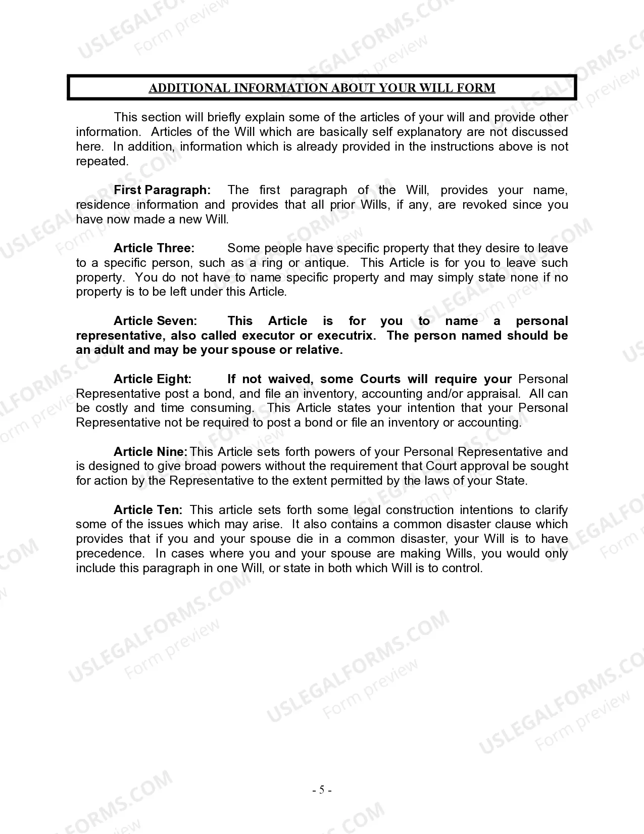 Preview Last Will and Testament for a Married Person with No Children