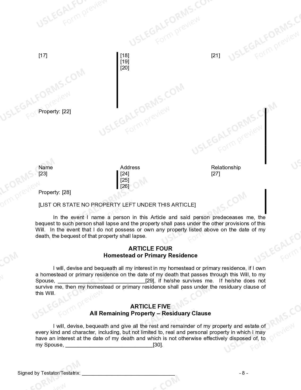 Preview Mutual Wills Package for Married Couple with Adult Children