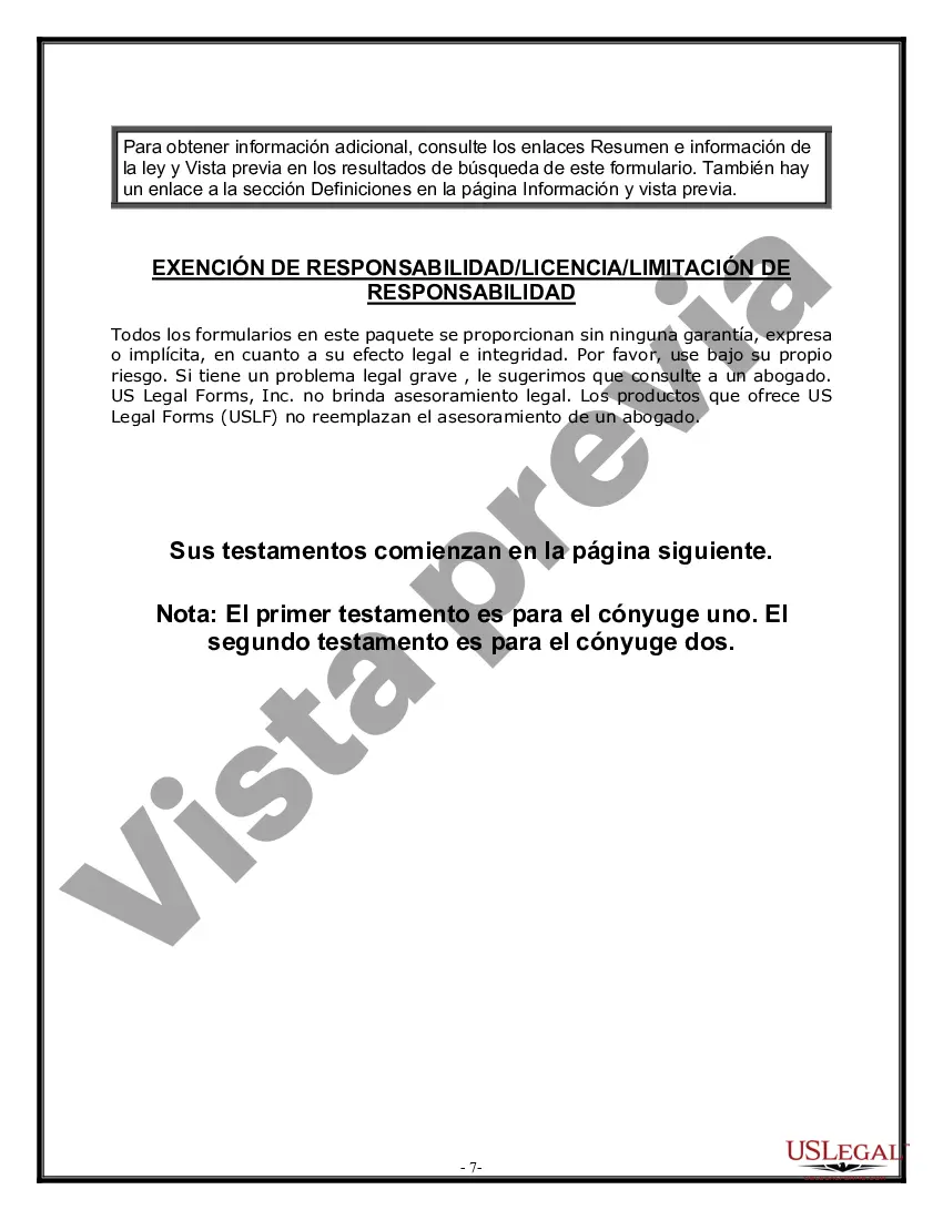 Preview Paquete de Voluntades Mutuas con Últimas Voluntades y Testamentos para Pareja Casada con Hijos Menores