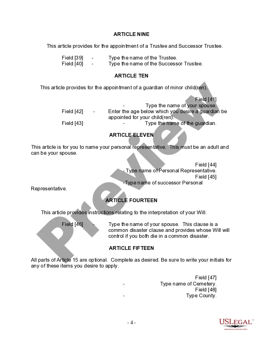 Preview Mutual Wills Package for Married Couple with Minor Children