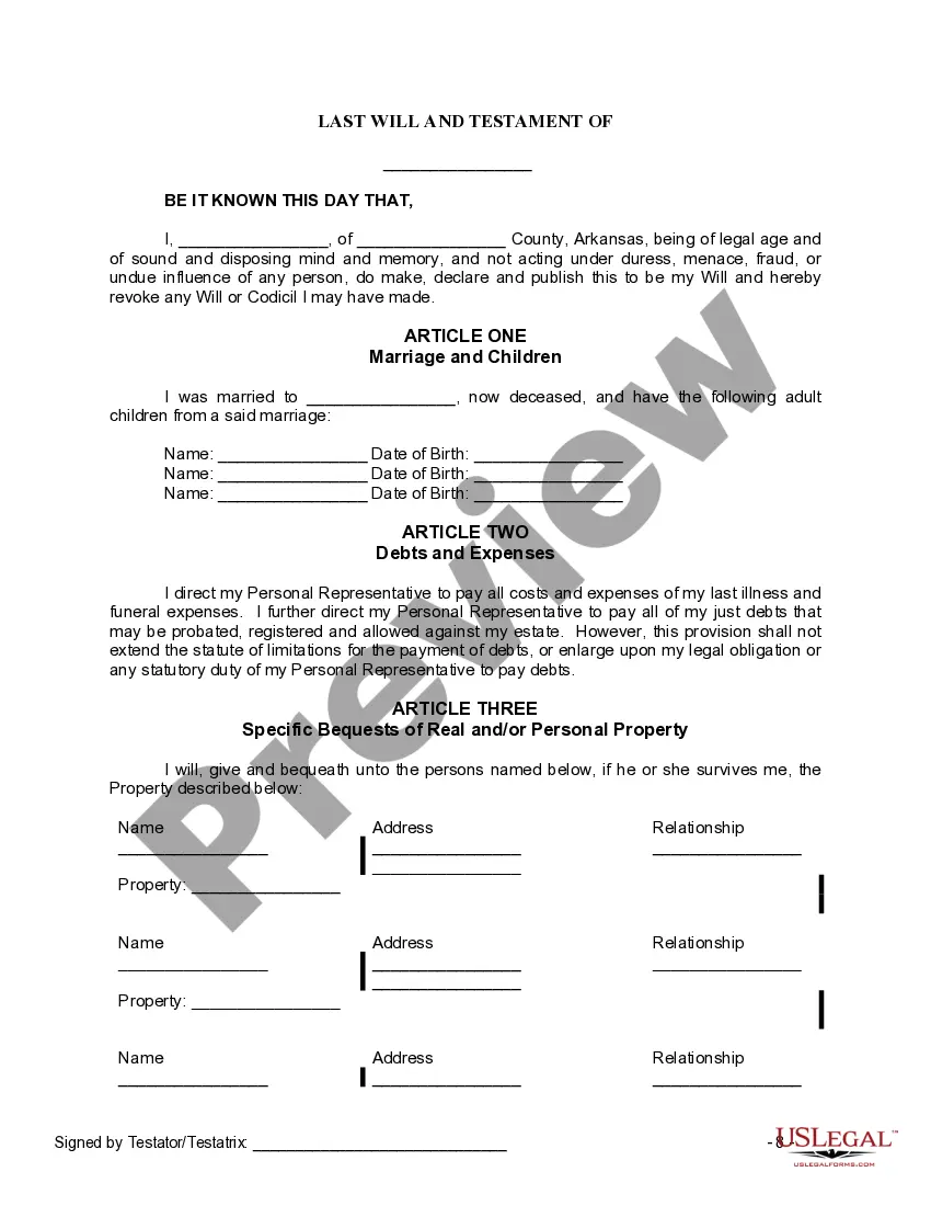 Preview Last Will and Testament for a Widow or Widower with Adult Children