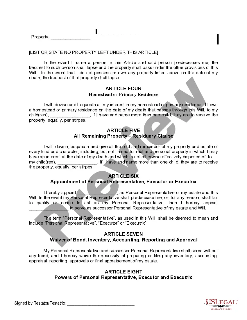 Preview Last Will and Testament for a Widow or Widower with Adult Children