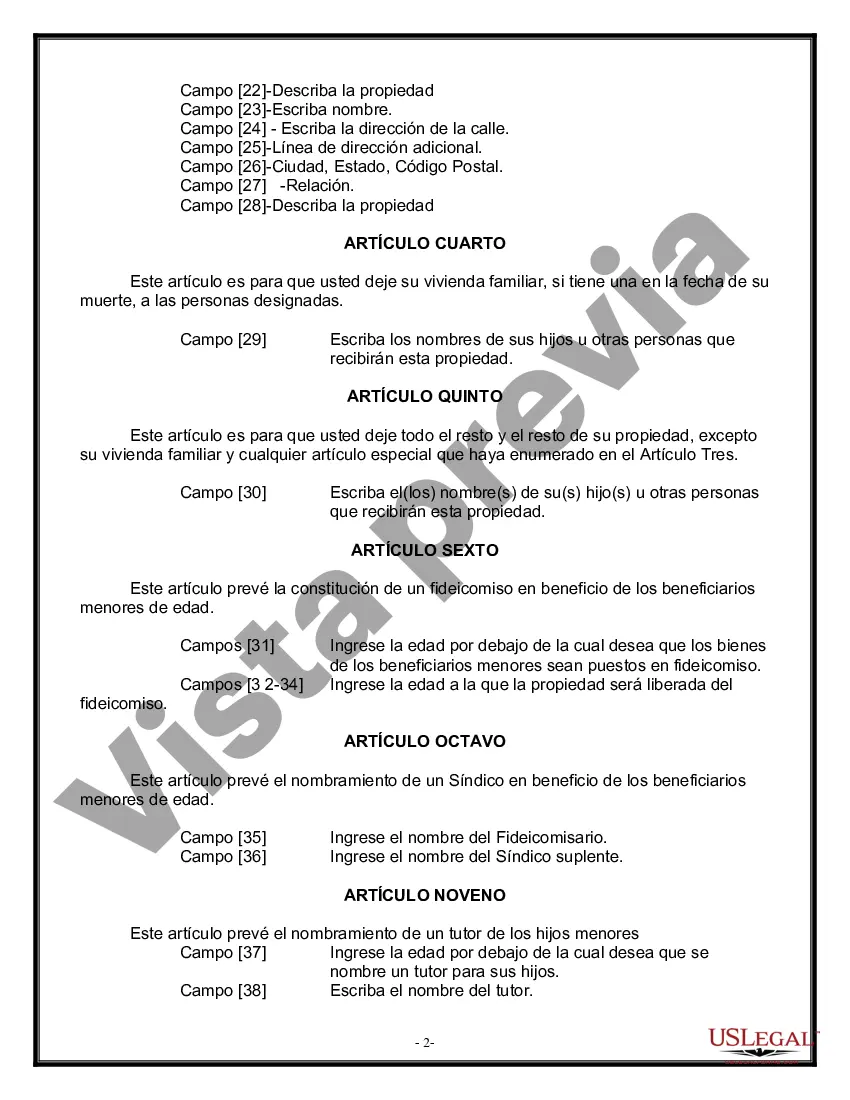 Preview Formulario Legal de Última Voluntad y Testamento para Viuda o Viudo con Hijos Menores