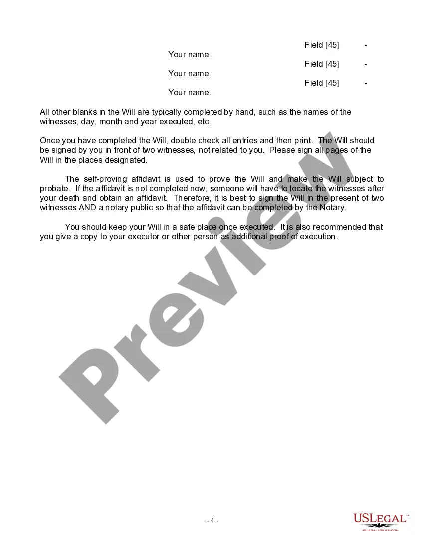 Preview Last Will and Testament for Widow or Widower with Minor Children