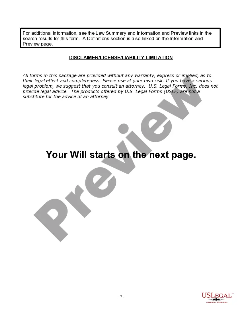 Preview Last Will and Testament for Widow or Widower with Minor Children