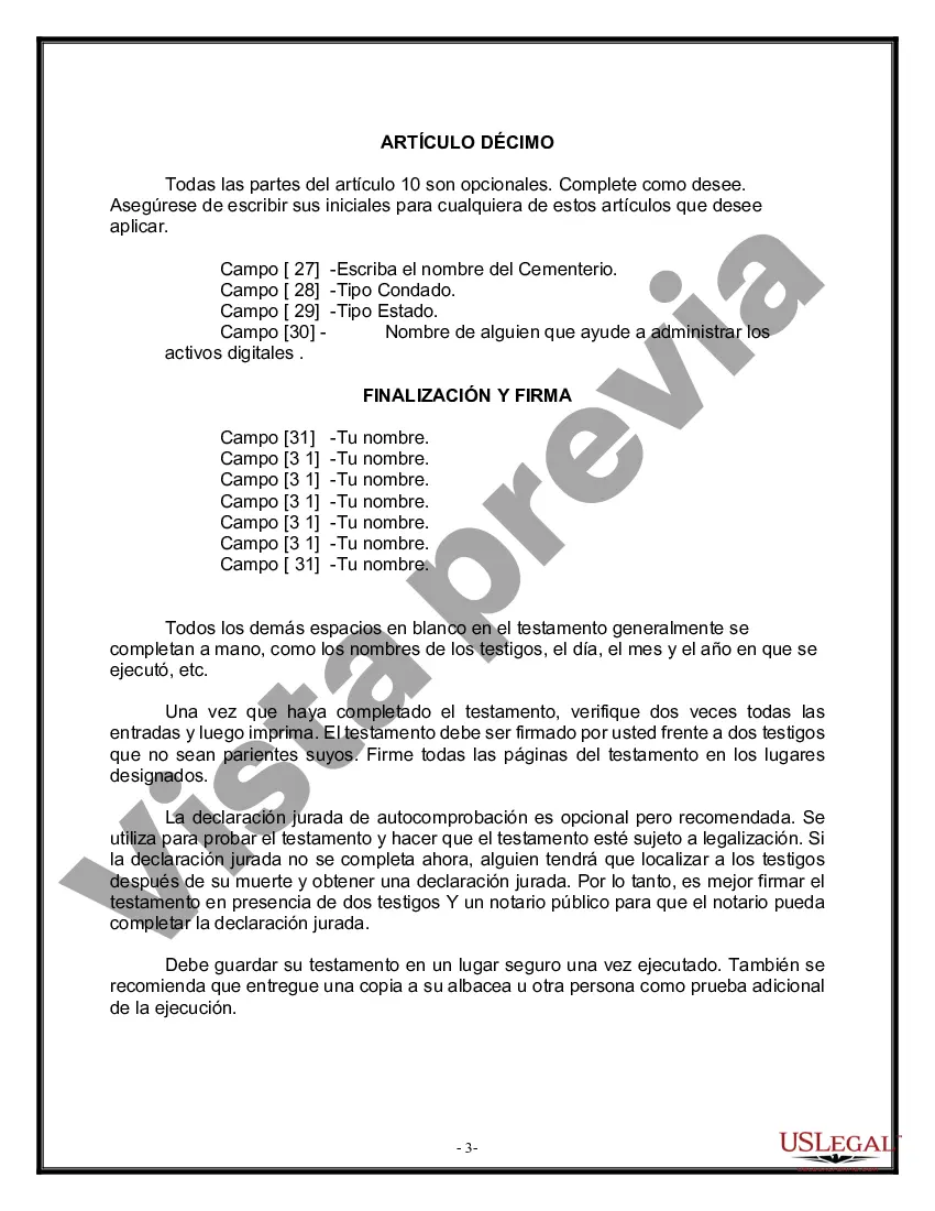 Preview Formulario de última voluntad legal para una viuda o viudo sin hijos