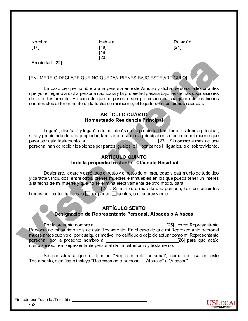 Preview Formulario de última voluntad legal para una viuda o viudo sin hijos