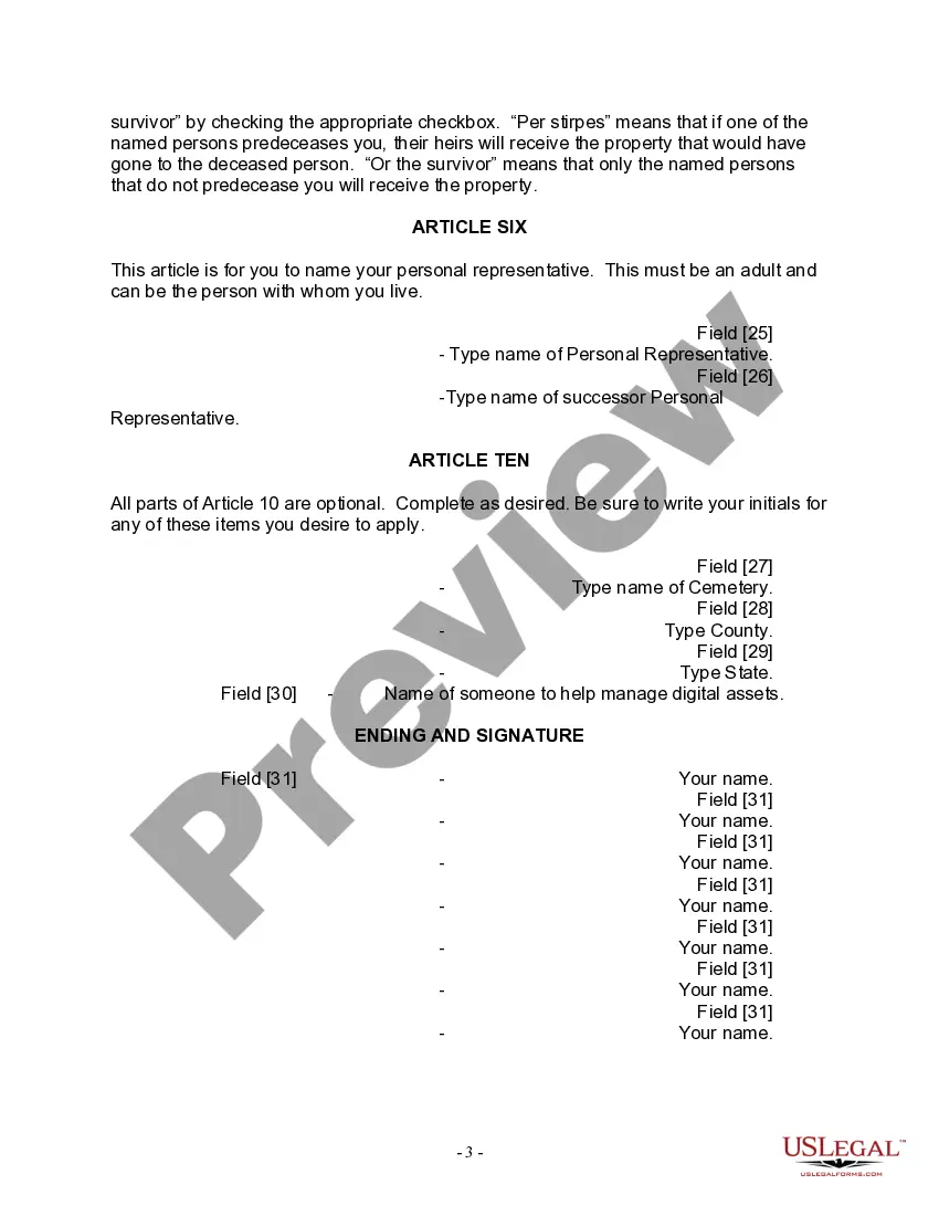Preview Last Will for a Widow or Widower with no Children