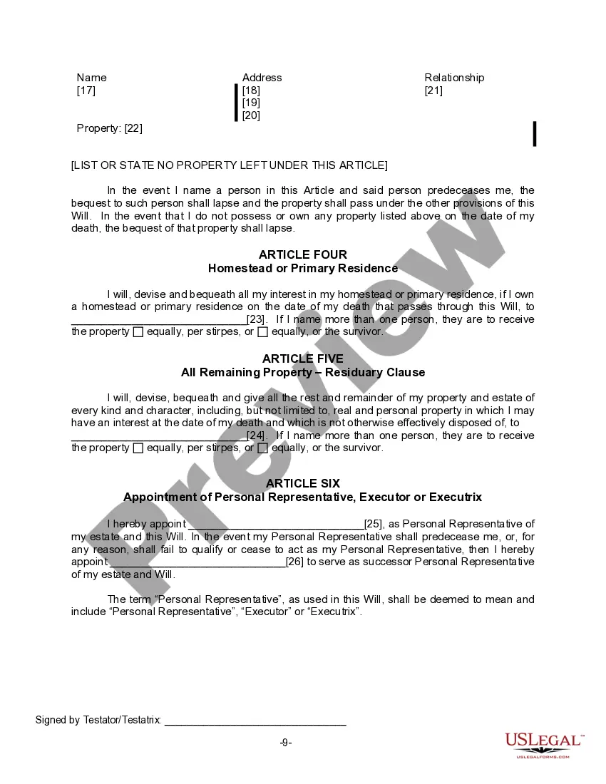 Preview Last Will for a Widow or Widower with no Children