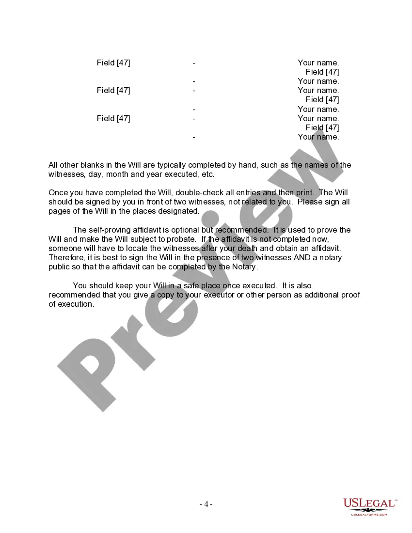 Preview Last Will and Testament for a Widow or Widower with Adult and Minor Children