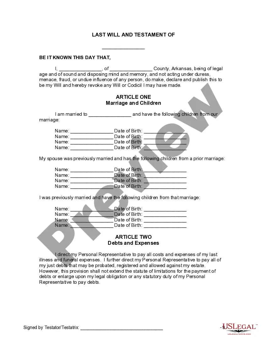 Preview Last Will and Testament for Divorced and Remarried Person with Mine, Yours and Ours Children