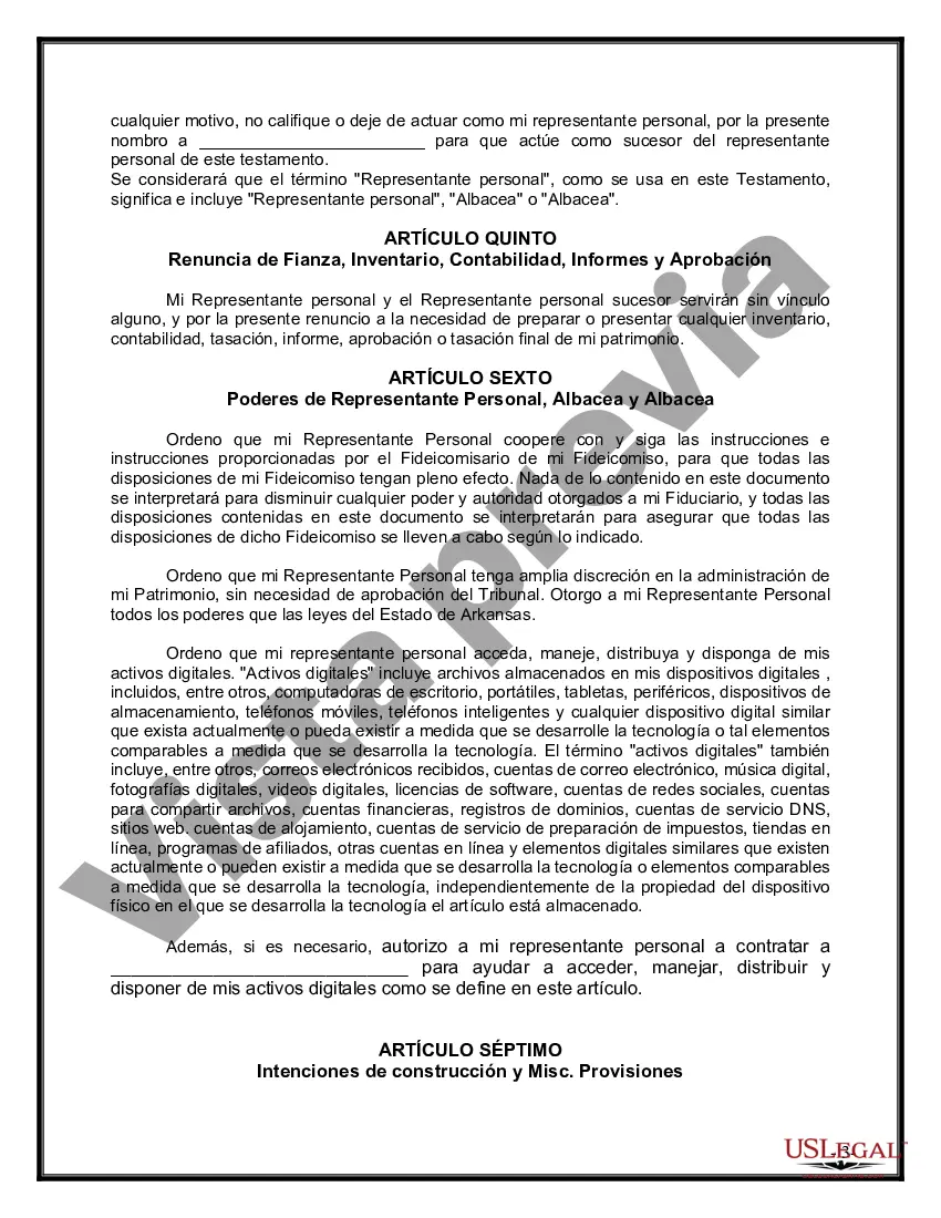 Preview Último testamento legal y formulario de testamento con todos los bienes en fideicomiso llamado testamento invertido