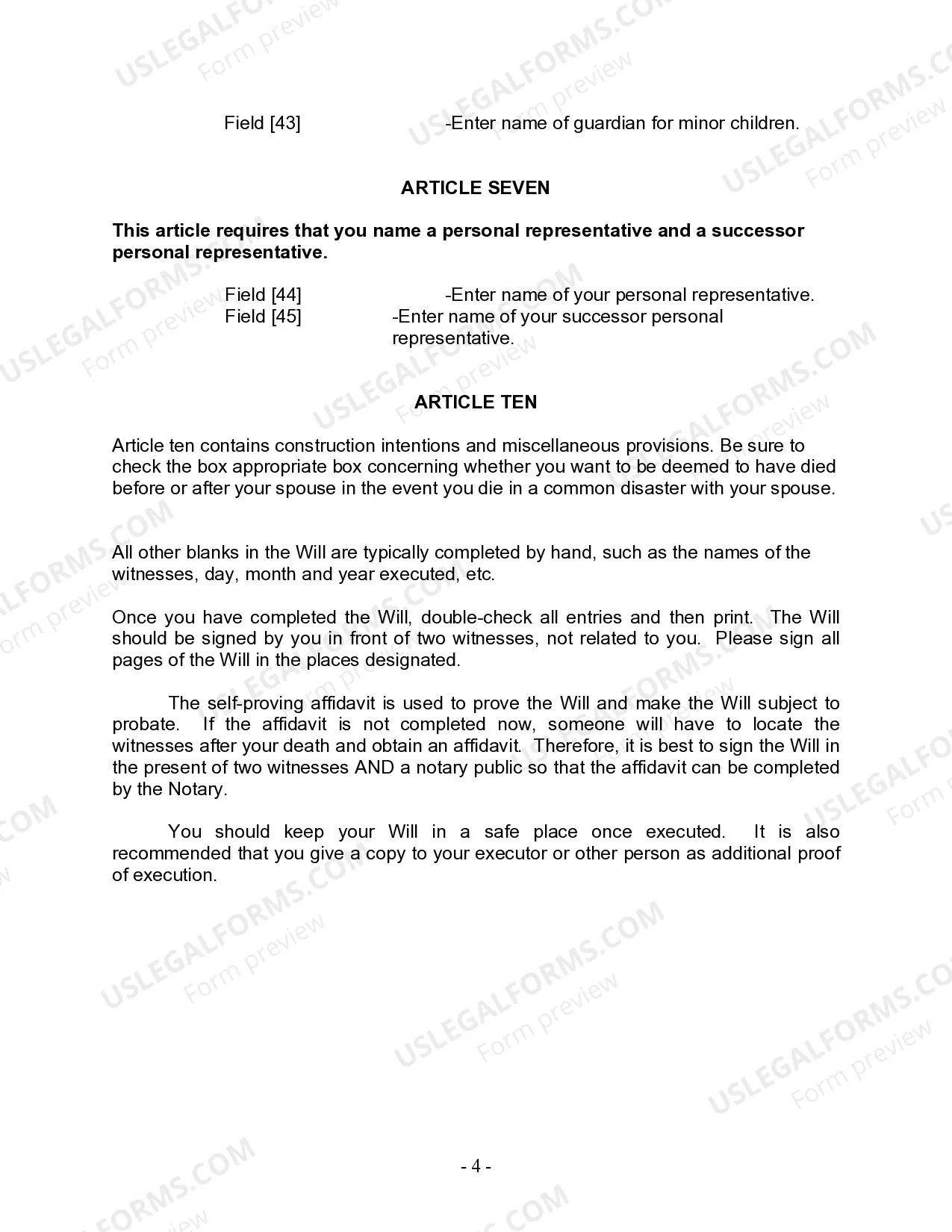 Preview Last Will and Testament for other Persons