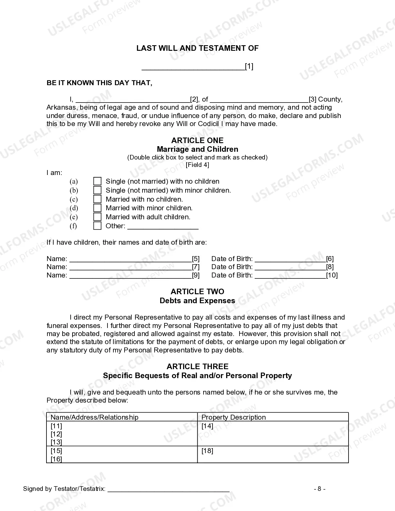 Preview Last Will and Testament for other Persons