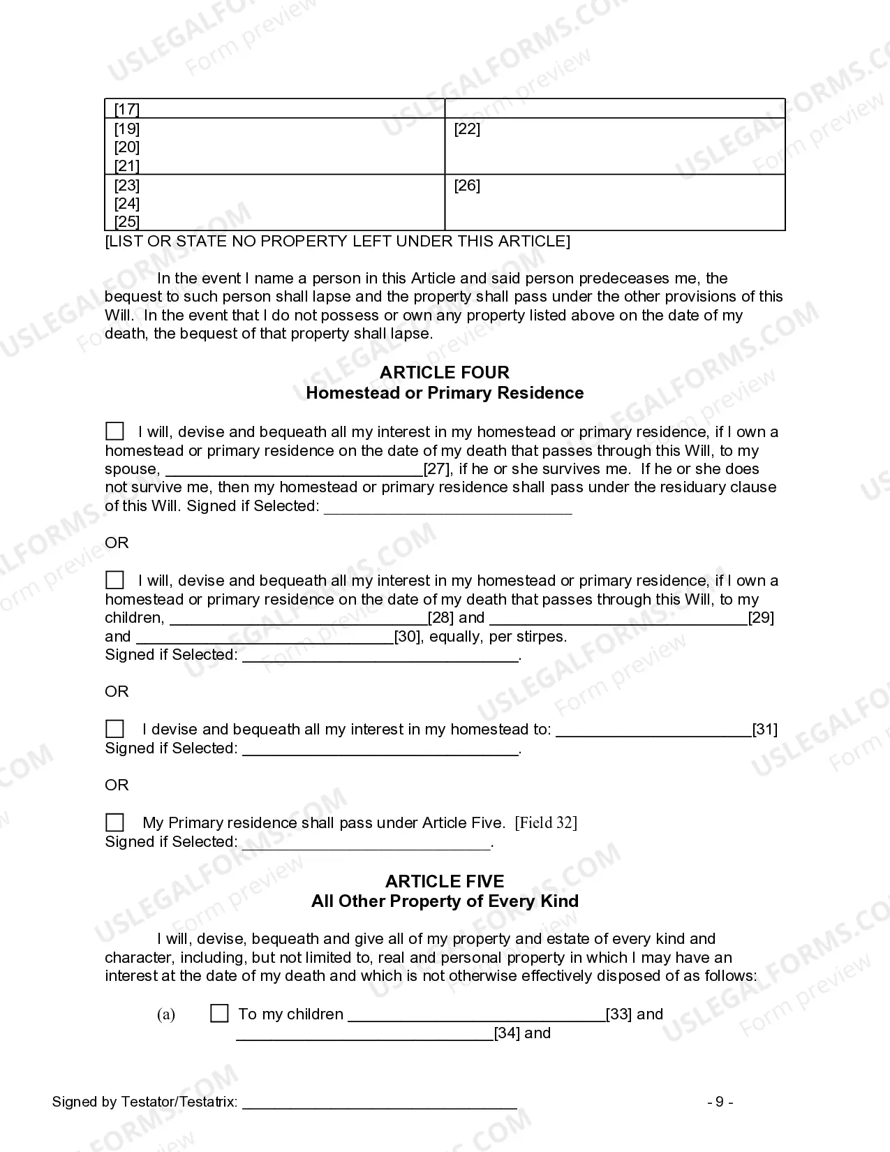 Preview Last Will and Testament for other Persons