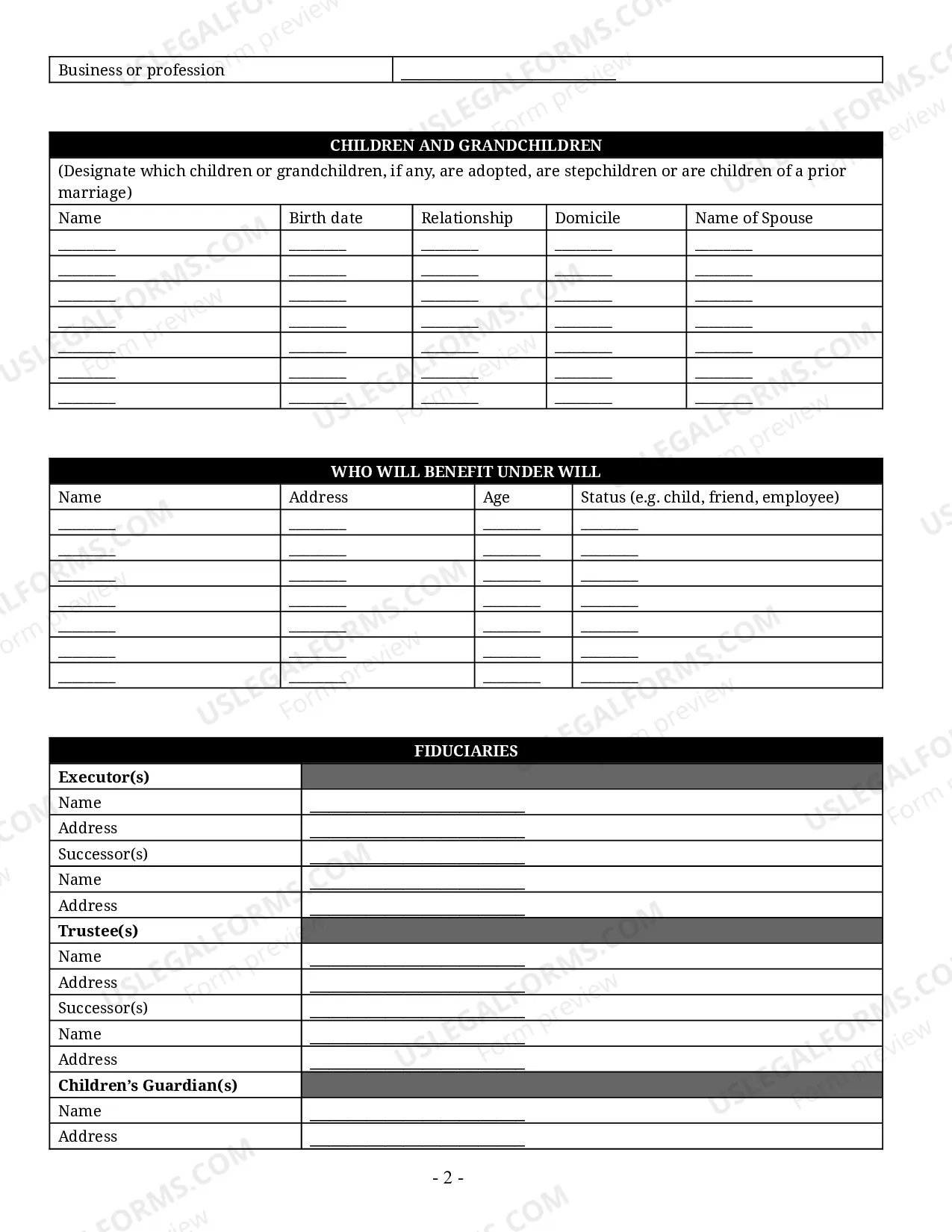 Preview Estate Planning Questionnaire and Worksheets