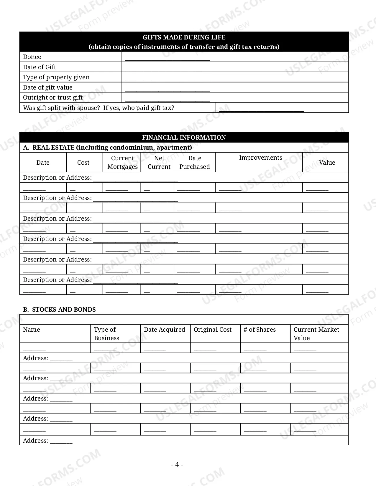 Preview Estate Planning Questionnaire and Worksheets