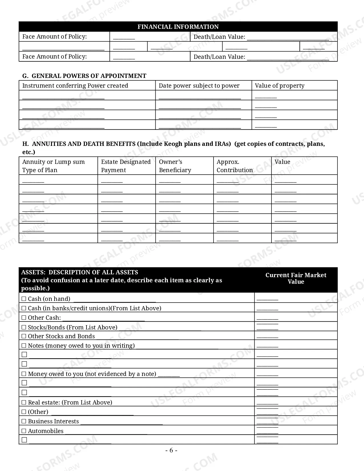Preview Estate Planning Questionnaire and Worksheets