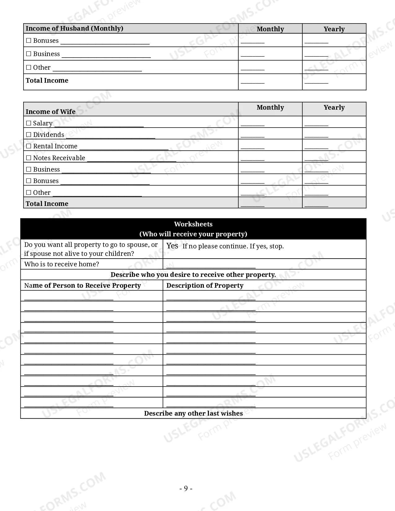 Preview Estate Planning Questionnaire and Worksheets