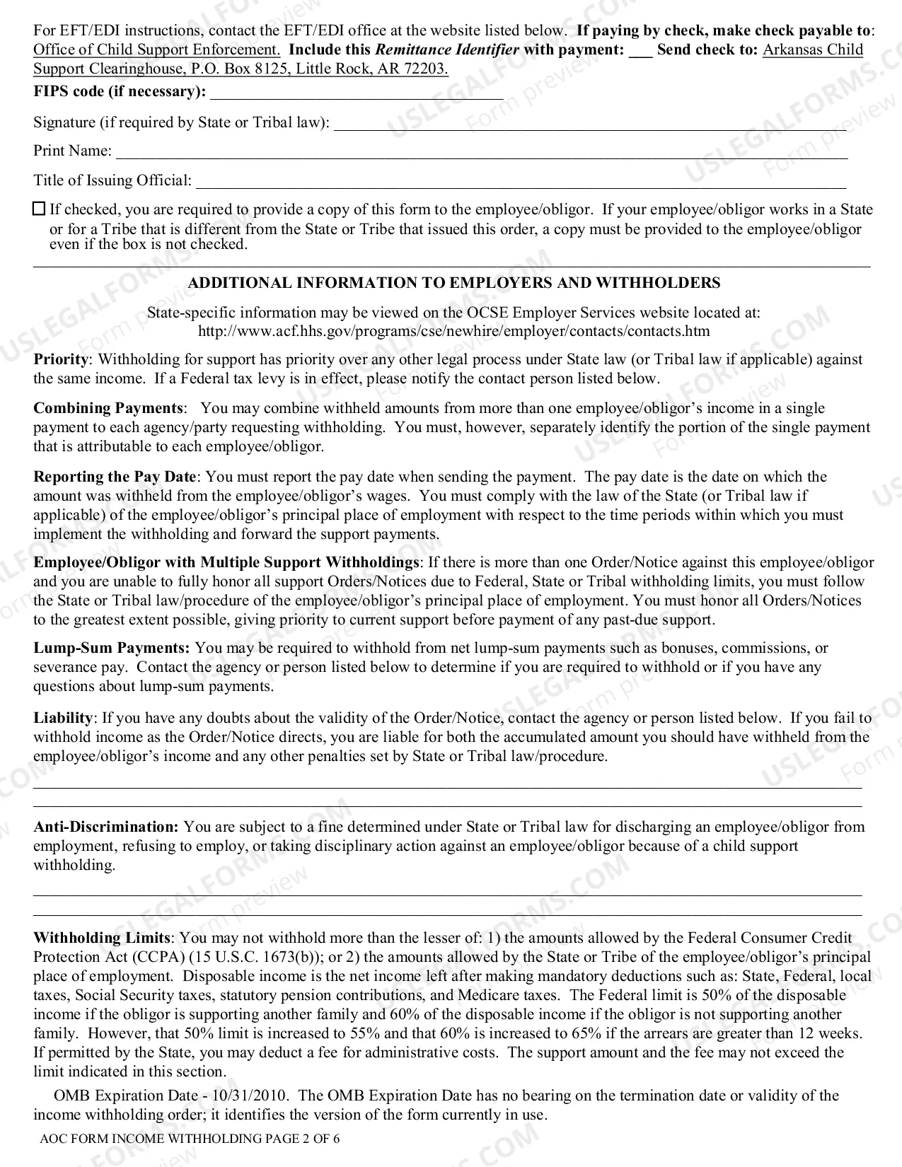 Preview Order to Withhold Income for Child Support
