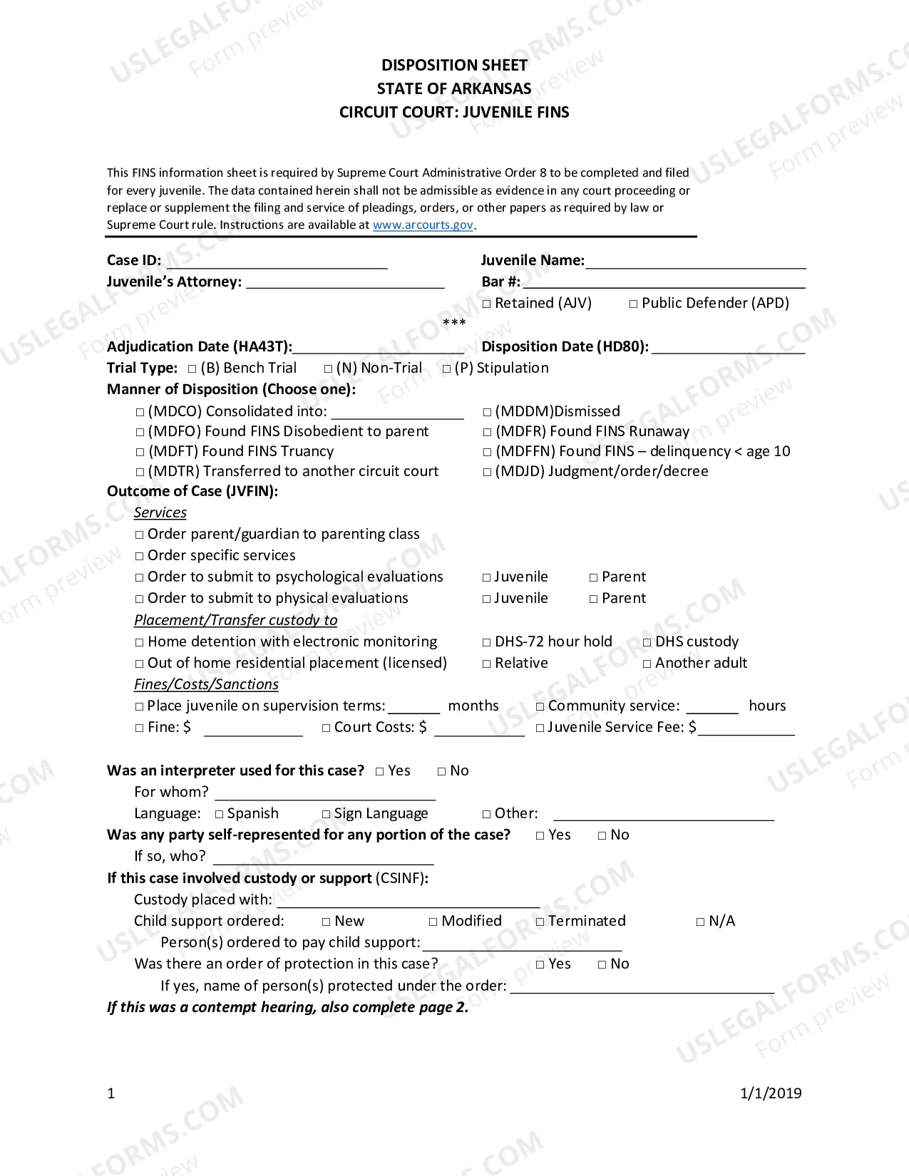 Preview Juvenile FINS Disposition Sheet
