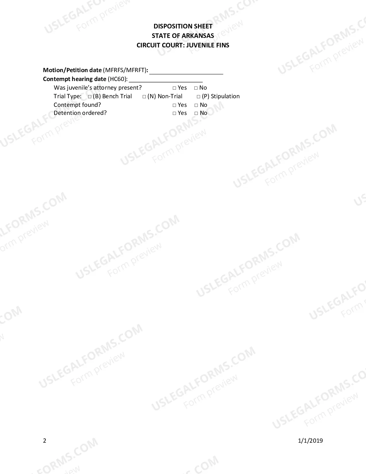 Preview Juvenile FINS Disposition Sheet