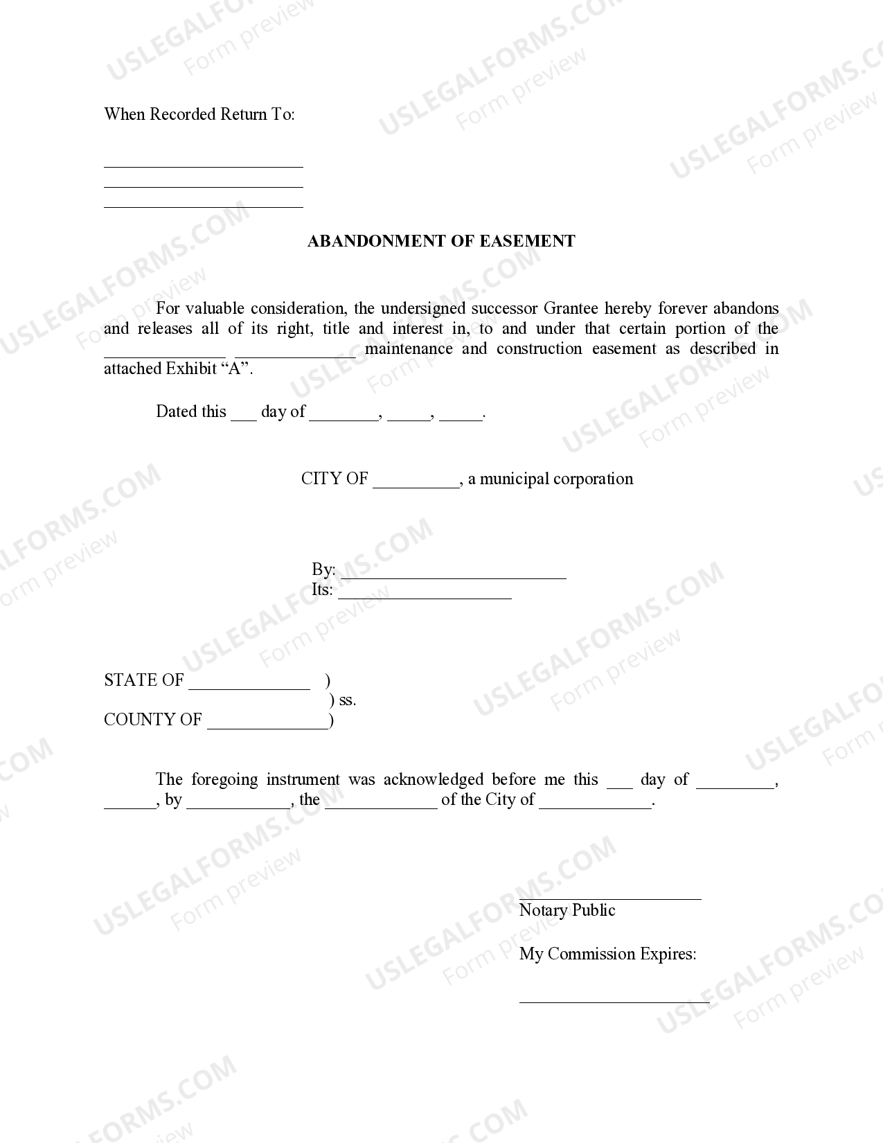 Tucson Arizona Abandonment of Easement Abandonment Of Easement US