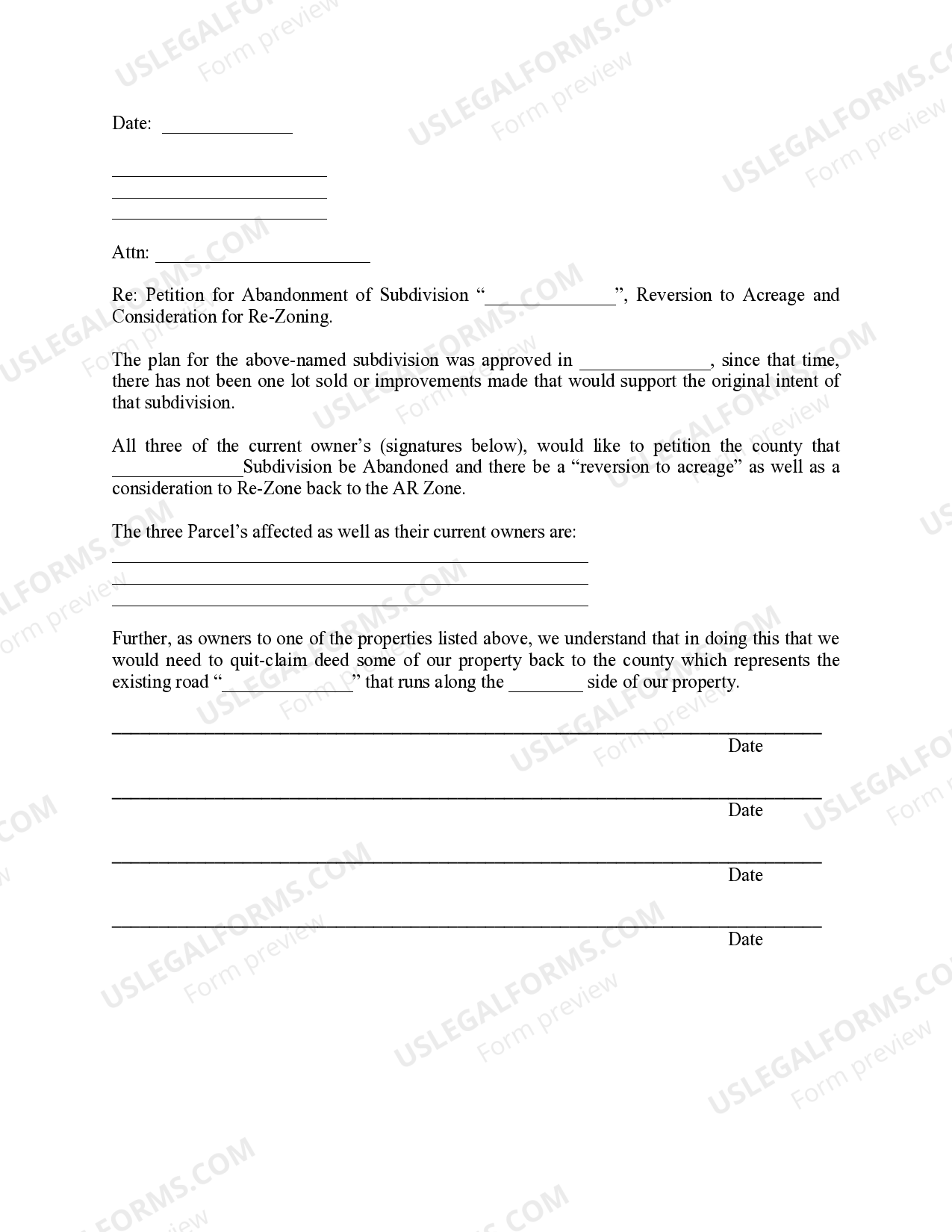 Arizona Petition for Abandonment of Subdivision US Legal Forms