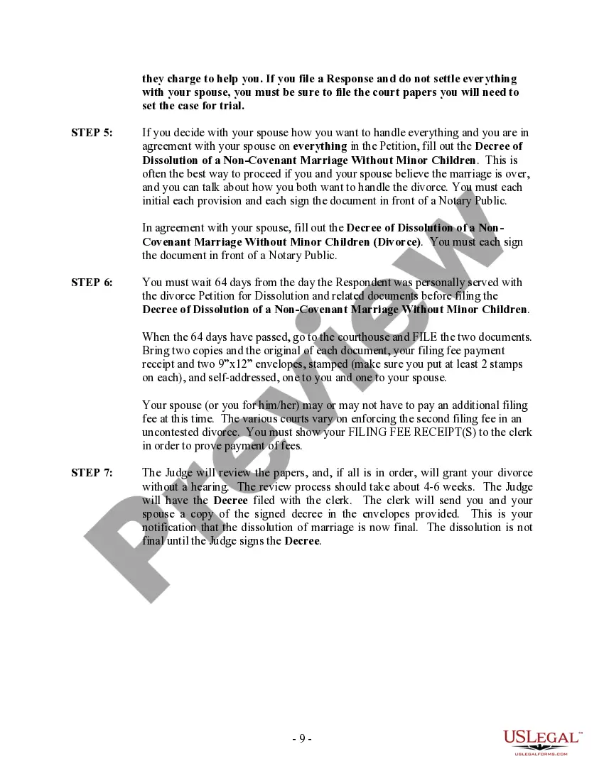Preview Arizona No-Fault Uncontested Agreed Divorce Package for Dissolution of Marriage with Adult Children and with or without Property and Debts
