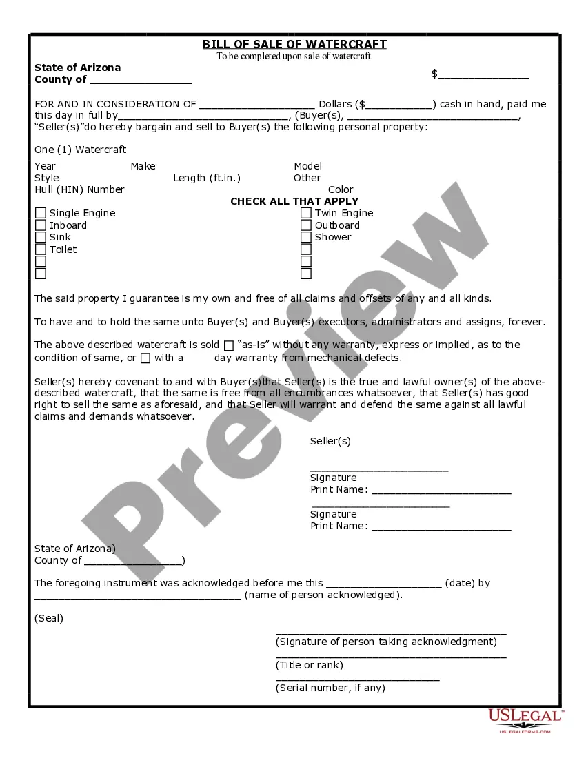 Preview Bill of Sale for WaterCraft or Boat
