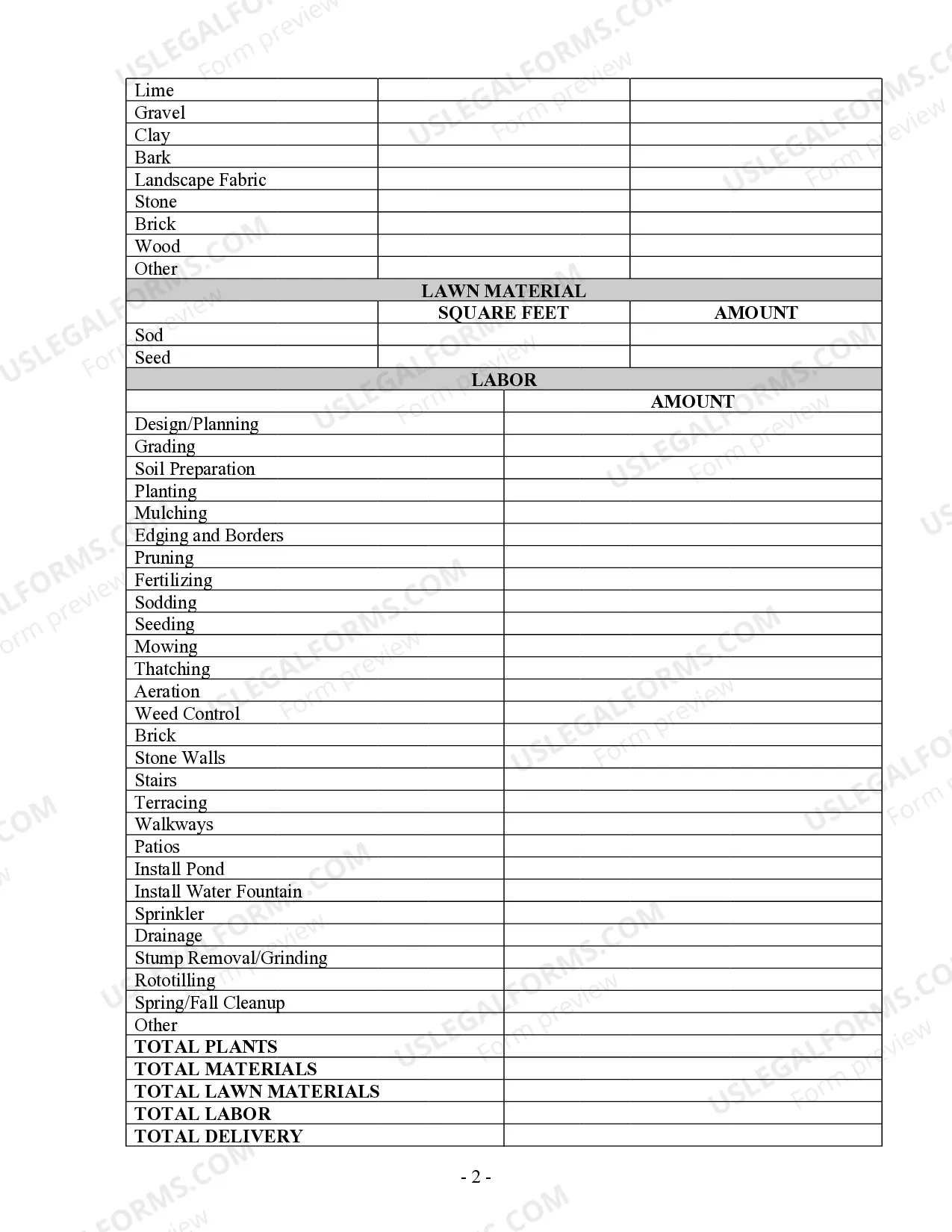 Preview Landscape Contract for Contractor