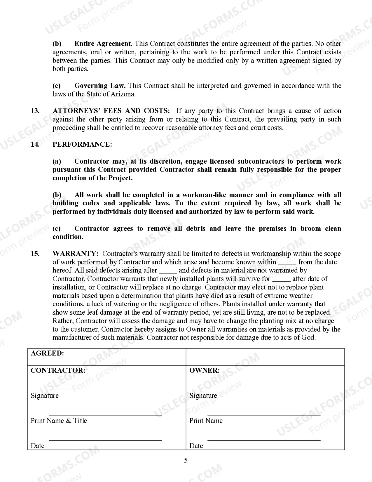 Preview Landscape Contract for Contractor