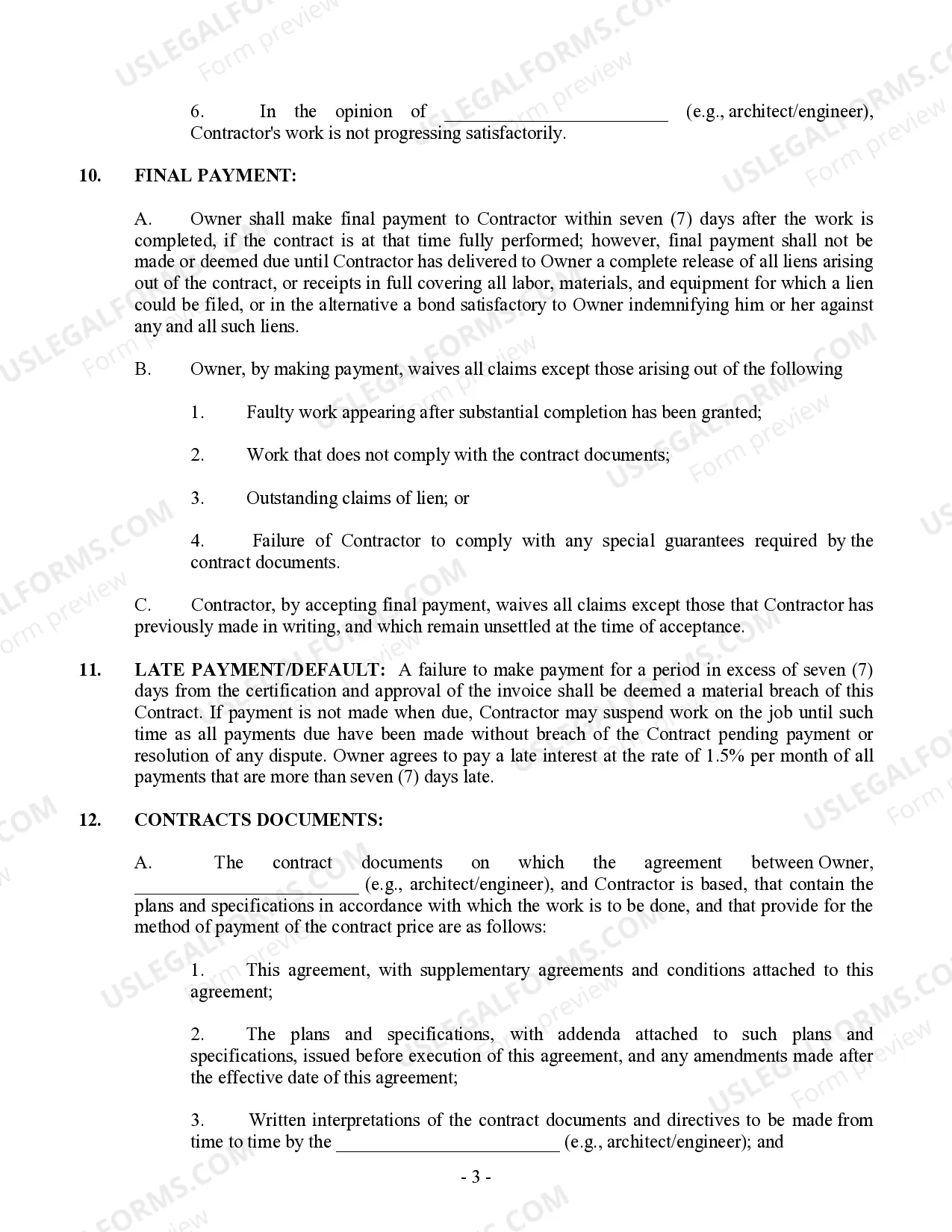 Preview Commercial Contract for Contractor