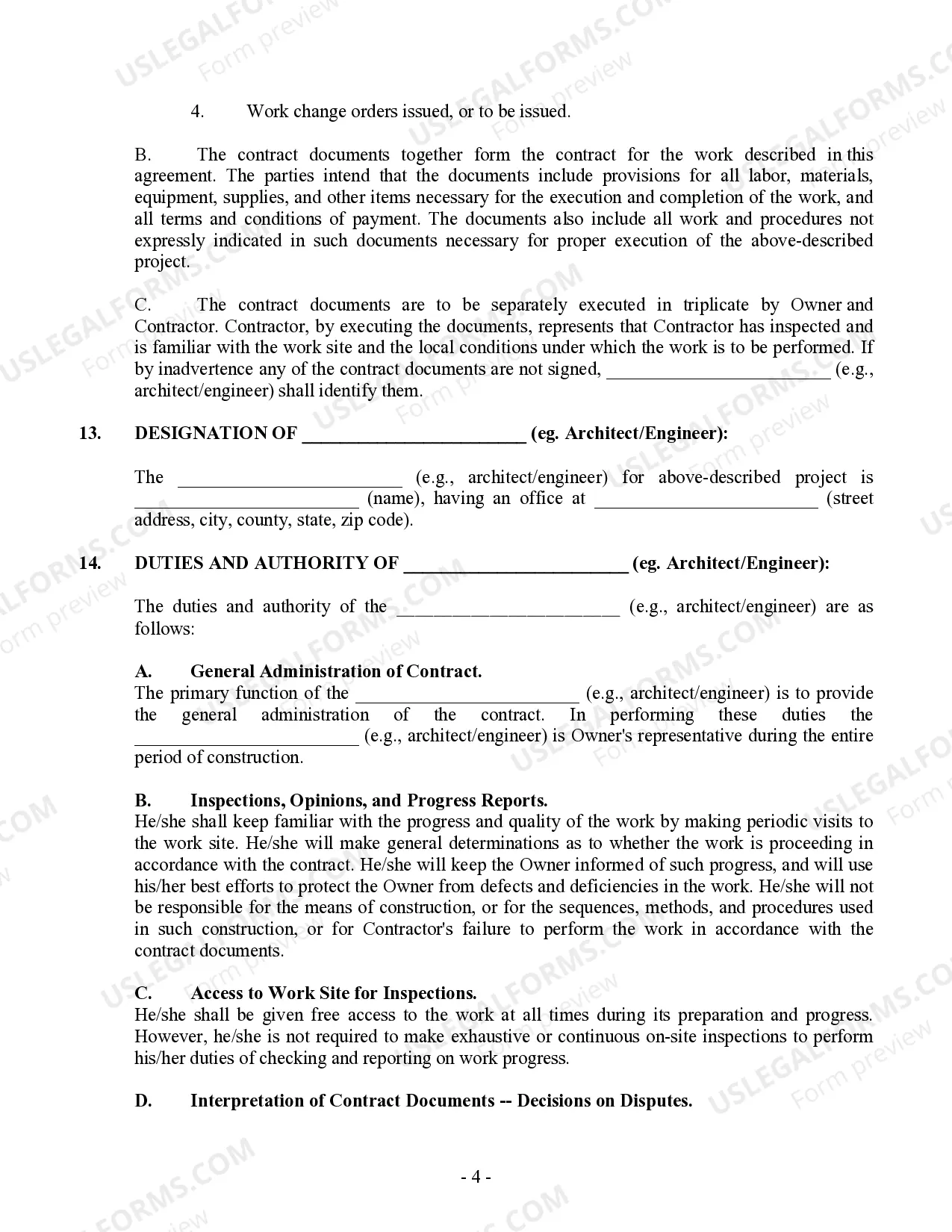 Preview Commercial Contract for Contractor