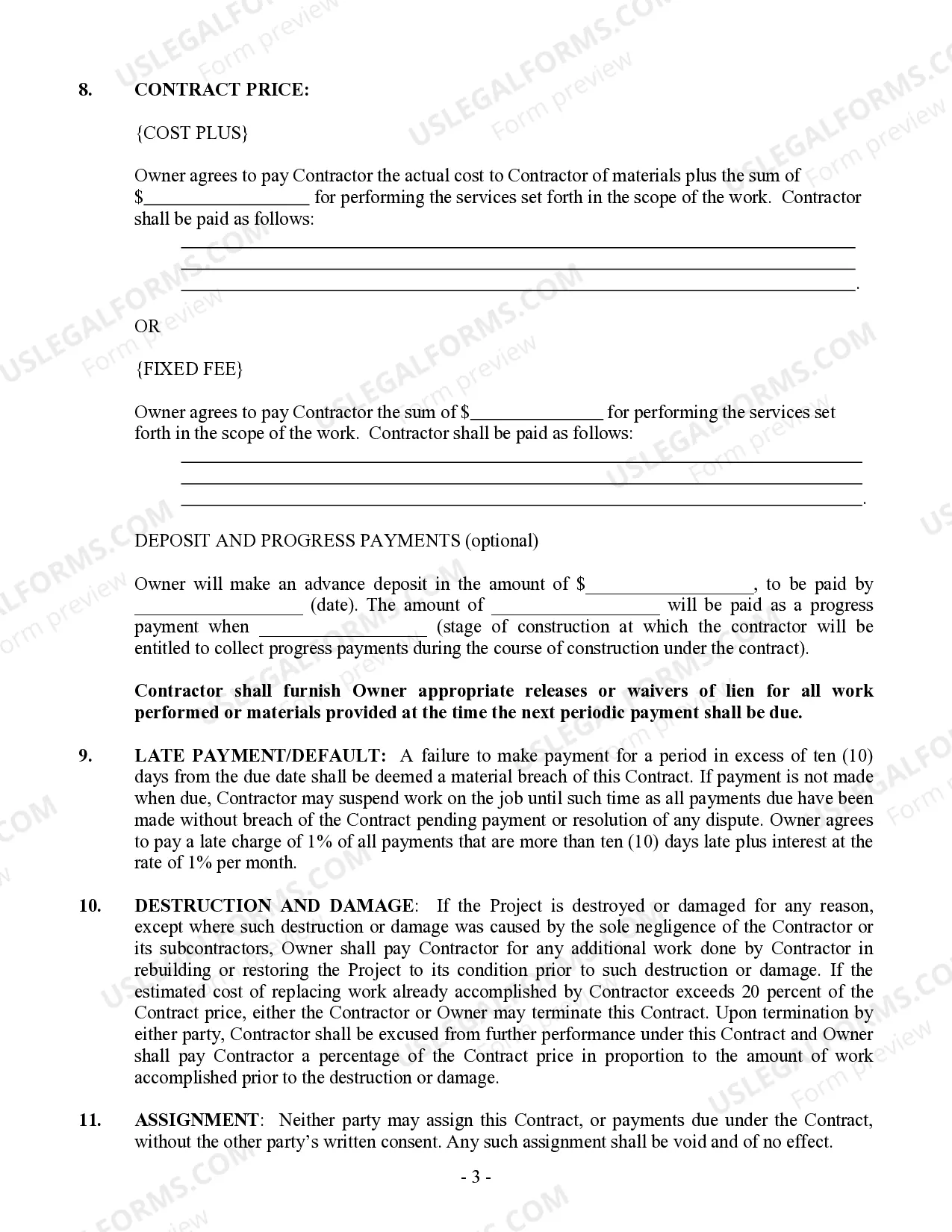 Preview Excavator Contract for Contractor