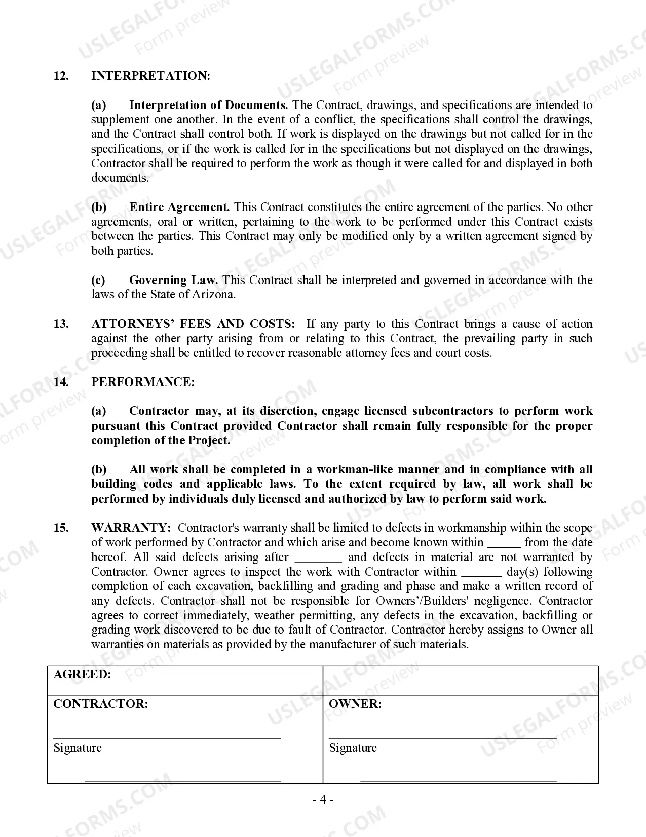 Preview Excavator Contract for Contractor