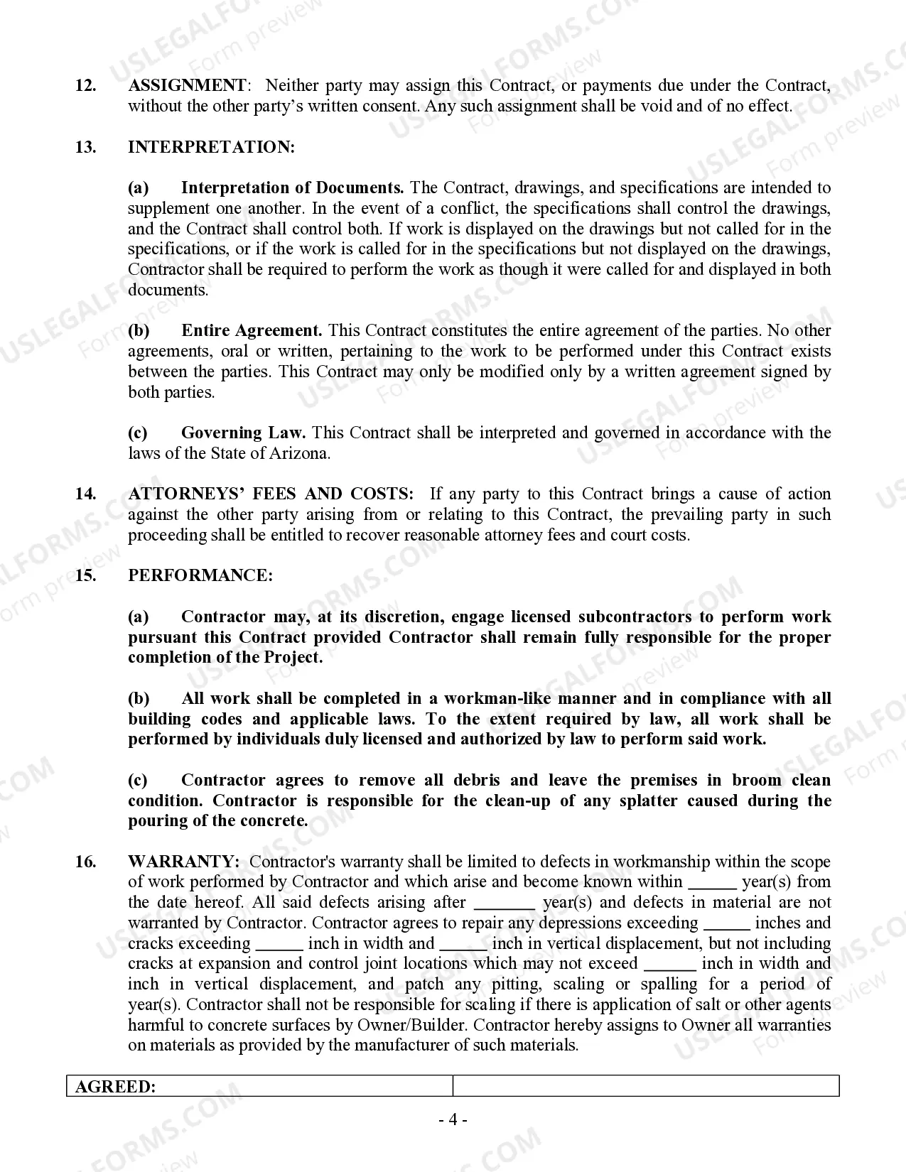 Preview Concrete Mason Contract for Contractor