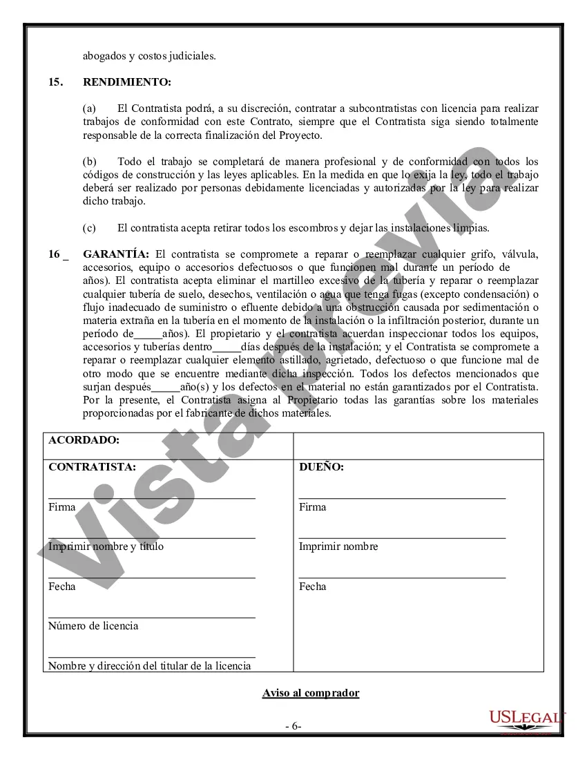 Preview Contrato de plomería para contratista