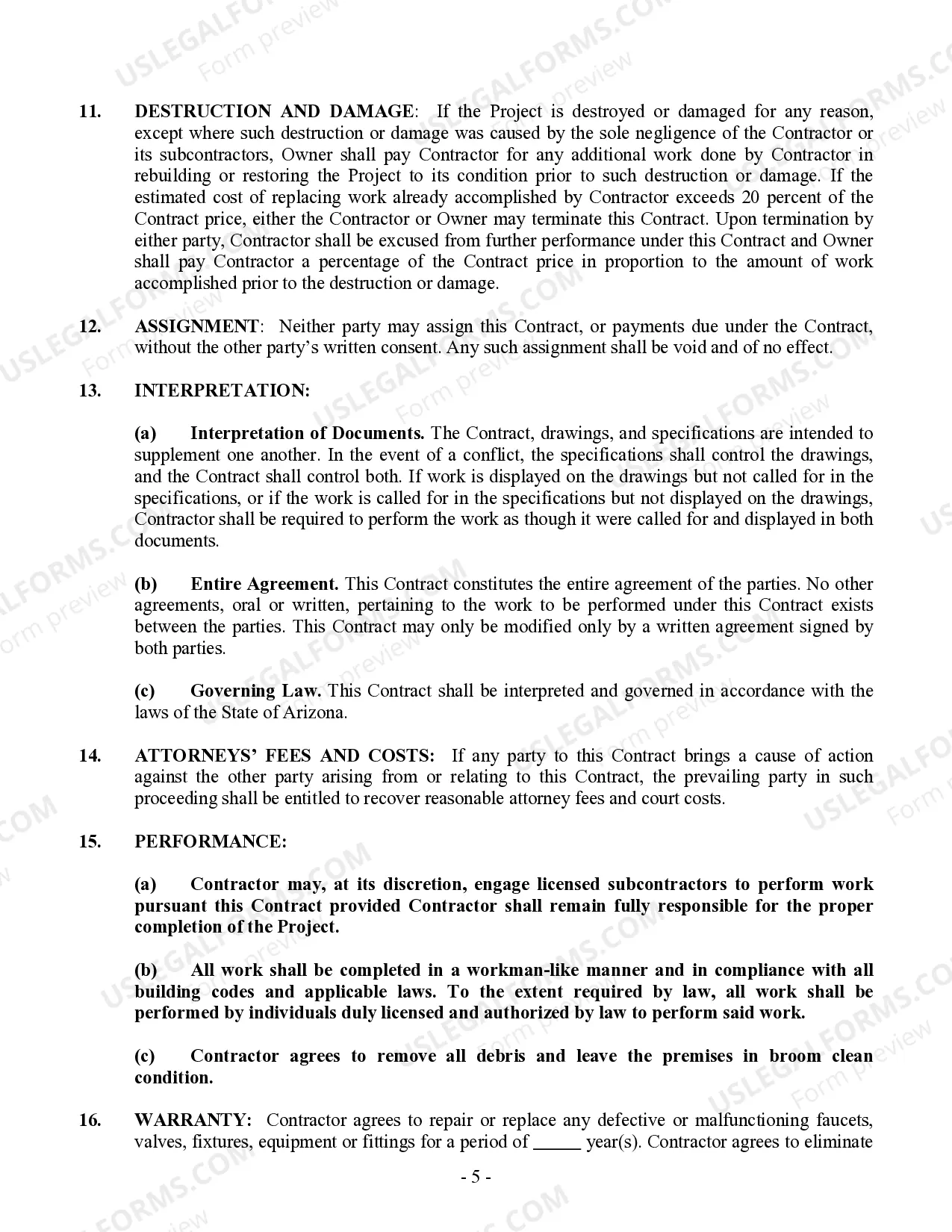 Preview Plumbing Contract for Contractor