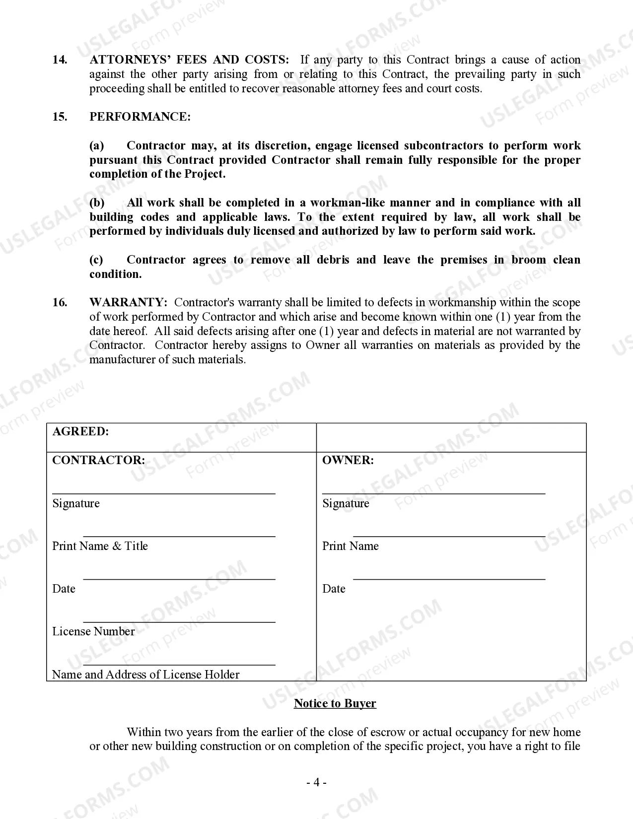 Preview Flooring Contract for Contractor