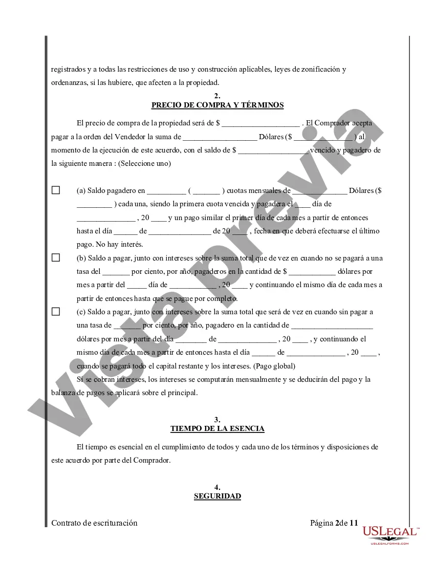 Preview Acuerdo o Contrato de Escritura de Venta y Compra de Bienes Raíces a/k/a Terreno o Contrato de Ejecución