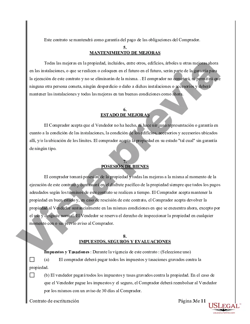 Preview Acuerdo o Contrato de Escritura de Venta y Compra de Bienes Raíces a/k/a Terreno o Contrato de Ejecución