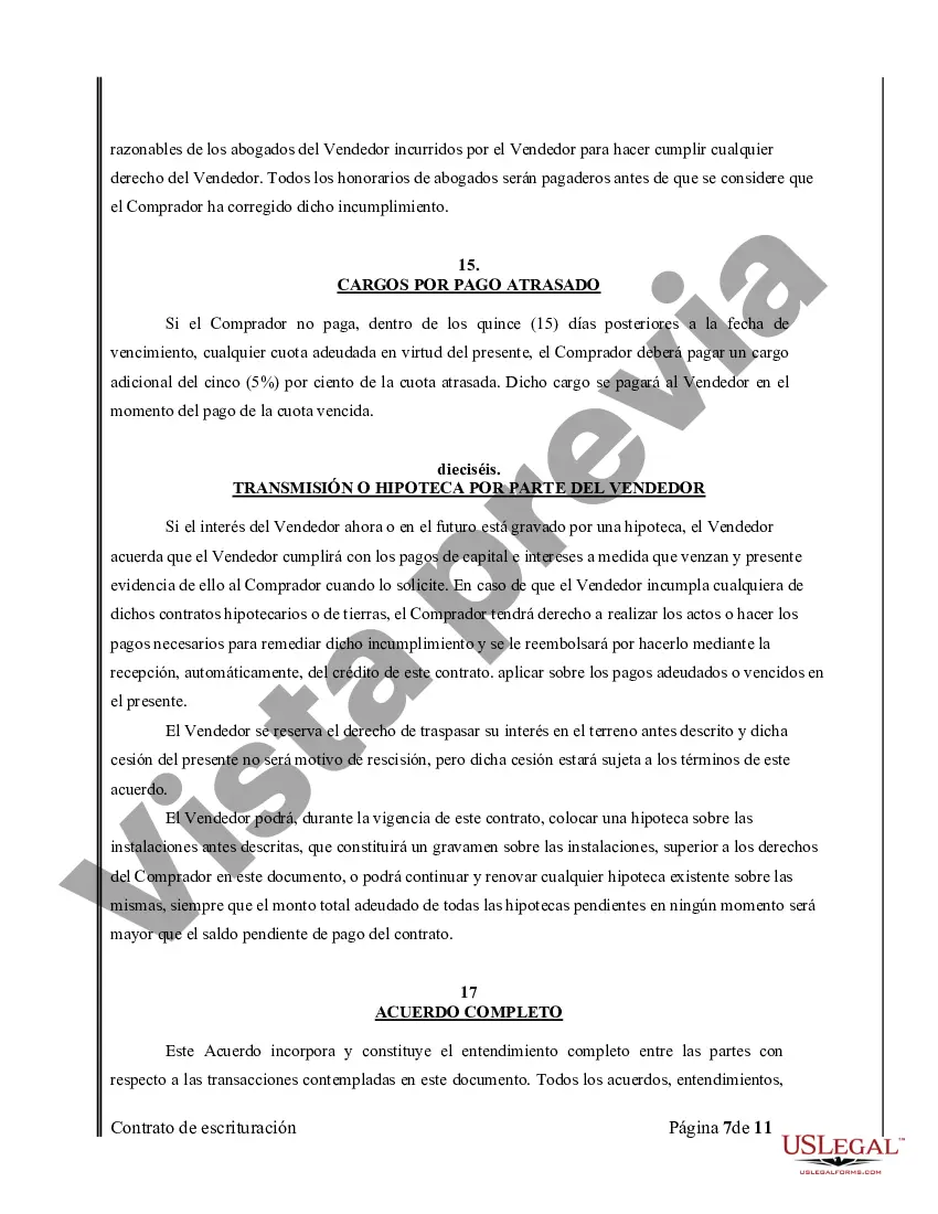 Preview Acuerdo o Contrato de Escritura de Venta y Compra de Bienes Raíces a/k/a Terreno o Contrato de Ejecución