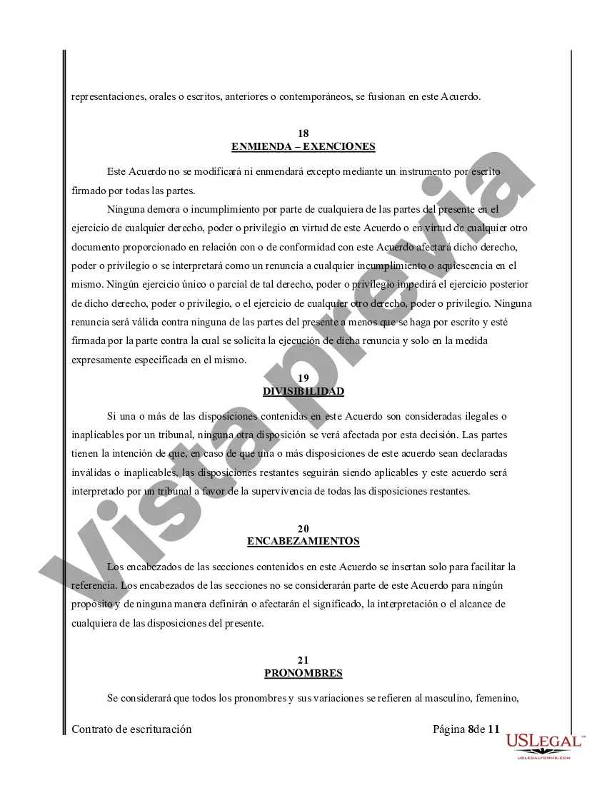Preview Acuerdo o Contrato de Escritura de Venta y Compra de Bienes Raíces a/k/a Terreno o Contrato de Ejecución