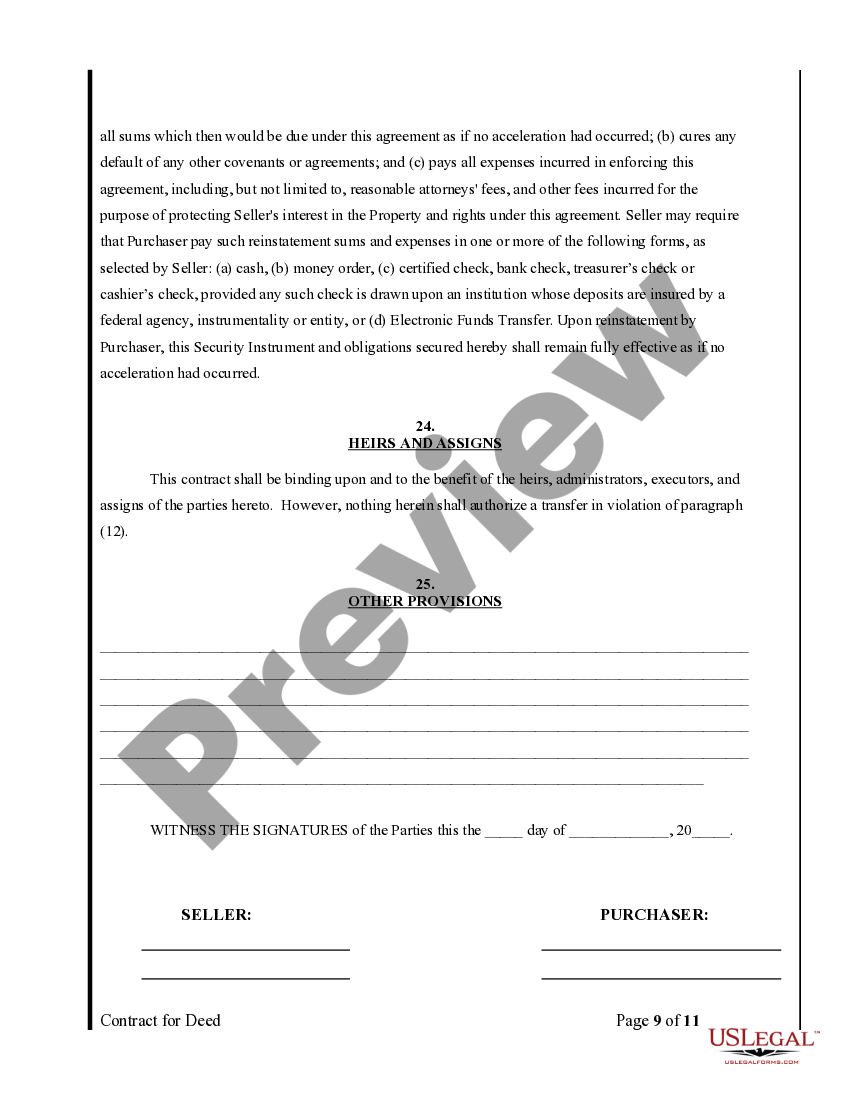 Maricopa Arizona Agreement or Contract for Deed for Sale and Purchase