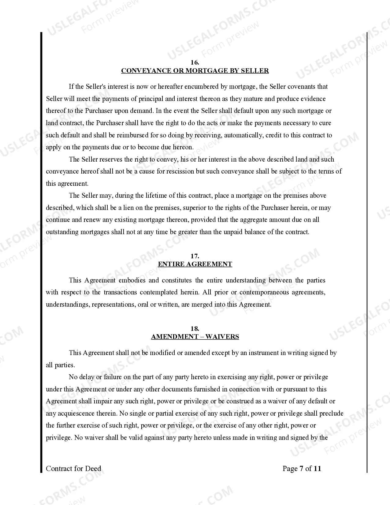 Preview Agreement or Contract for Deed for Sale and Purchase of Real Estate a/k/a Land or Executory Contract