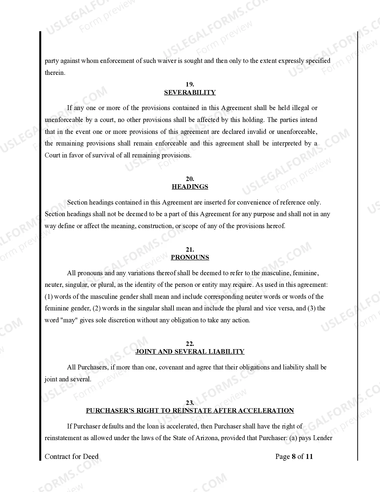 Preview Agreement or Contract for Deed for Sale and Purchase of Real Estate a/k/a Land or Executory Contract