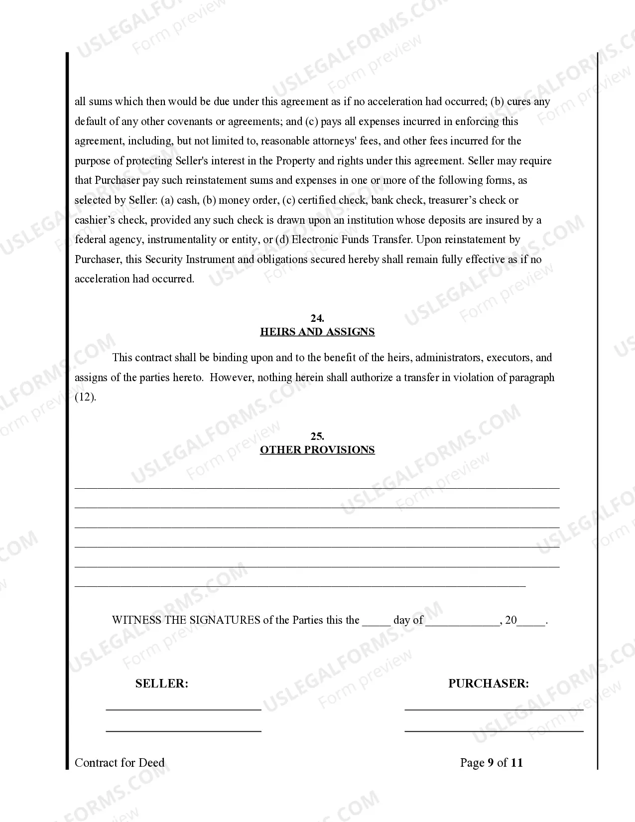 Preview Agreement or Contract for Deed for Sale and Purchase of Real Estate a/k/a Land or Executory Contract