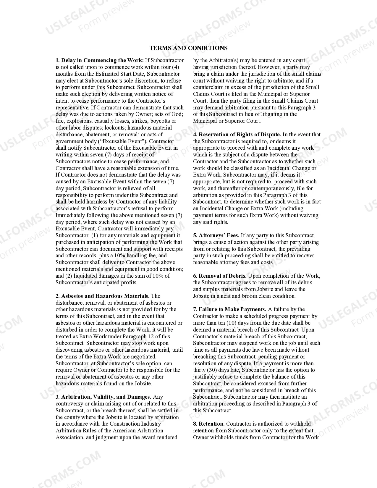 Preview Subcontractor's Agreement