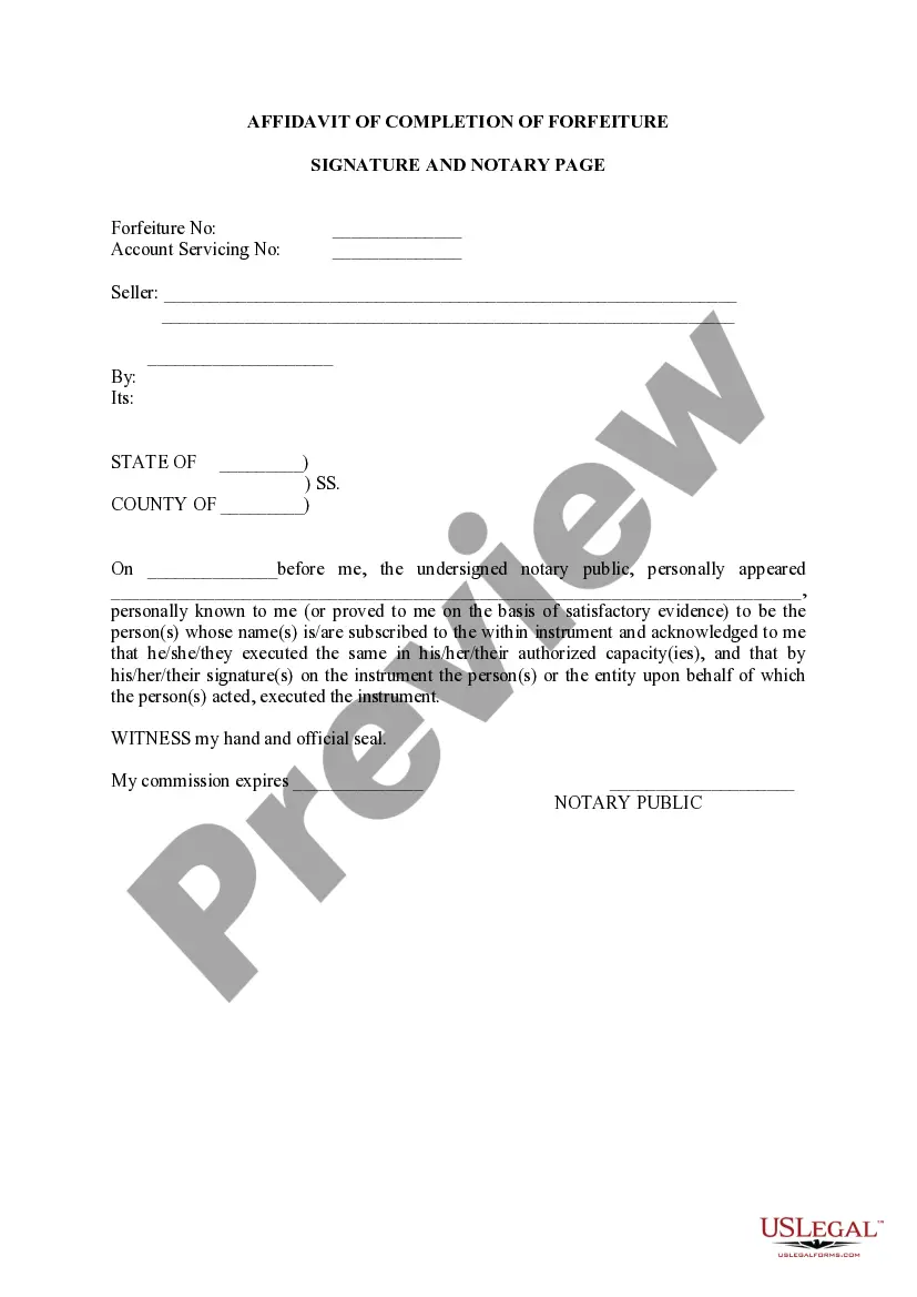Preview Affidavit of Completion of Forfeiture